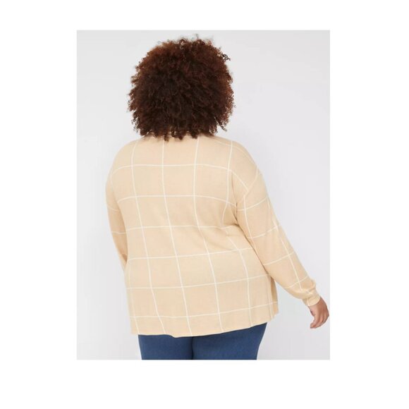 LANE BRYANT NWT Size 18/20 Tan White Relaxed Long-Sleeve Funnel-Neck Sweatshirt - Picture 2 of 12